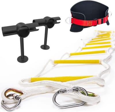 Safety ladder 10 m Flame resistant - Innovative solution Ladder with stand-off stabilizers, safety cord and strap - Reusable - Weight capacity up to 900 kg – Safety and Sustainability