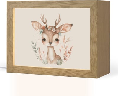Nachtlampje 20x15 cm - Kinder lampje - Hert - Bohemian - Bloemen - Bosdieren - Tafellamp kinderkamer - Slaapkamer lamp - Bedlamp kinderen - Kinderlampje stopcontact - Wandlamp babykamer - Nachtlampjes