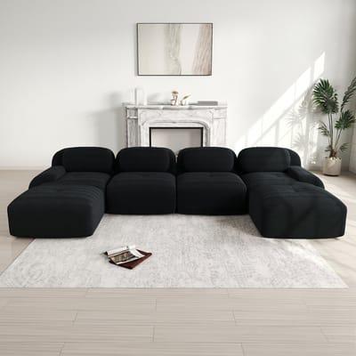 Modulaire U-vormige bank - raamloze bank - corduroy - extra brede armleuning - huisdiervriendelijk - ergonomisch - zwart