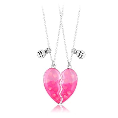 Bixorp Friends Vriendschapsketting voor 2 met GLOW IN THE DARK Hartje Roze - Zilverkleurig - BFF Ketting Cadeau
