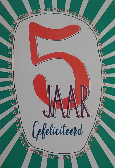 Wenskaart 5 Jaar Gefeliciteerd - Luxe verjaardagskaart - 12x17cm - Gevouwen Wenskaart inclusief envelop - Leeftijdkaart - D4232/119