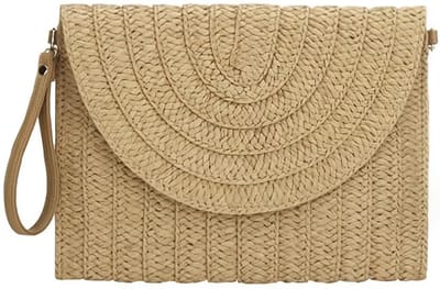 Stijlvolle Geweven Stro Handtas - Geelbruin - Perfect voor Zomer en Avondfeestjes