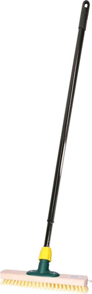 Brumag Luiwagen/schrobber 30 cm - uitschuifbare zwarte kunststof steel 80-130 cm - harde schrobborstel - schoonmaakborstel