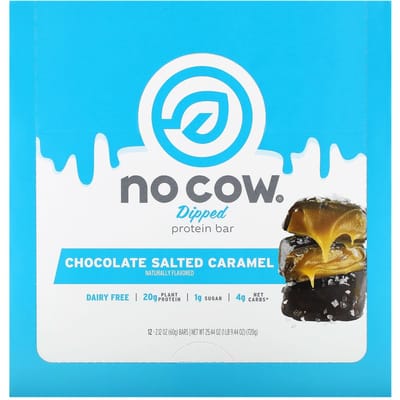 No Cow, gedipte proteïnereep, chocolade met gezouten karamel, 12 repen, 60 g (2,12 oz) Elk
