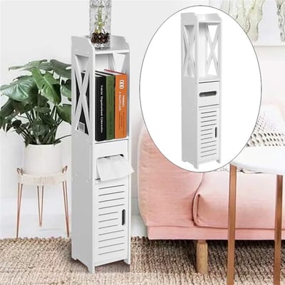Dailygoods- Badkamerkast Elegante Antieke Witte Afwerking - Hoge Badkamerkast - Opbergkast - Vloerkast - Ruime Laden - Maximaliseert Opbergruimte