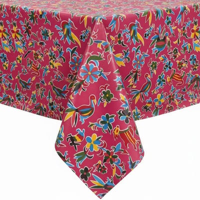 Protecttable - Rond Mexicaans Tafelzeil Oaxaqueno Fuchsia ⌀118cm - Tafelkleed Afwasbaar - Kunststof