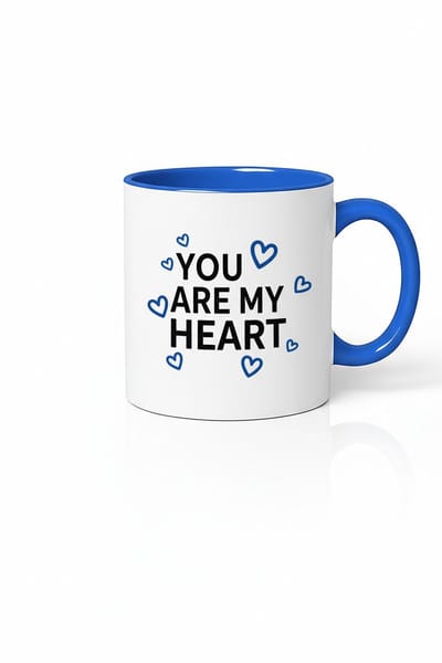 You Are My Heart Mok - Romantische Liefdesbeker met Blauwe Hartjes | Wit & Blauw Keramisch Cadeau