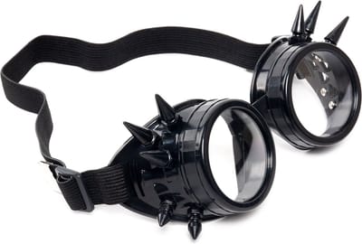 KIMU® Goggles Steampunk Bril Met Spikes - Zwart Montuur - Heldere Glazen - Spacebril Space Caleidoscope Holografisch Festival