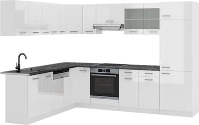 Vicco Hoekkeuken R-Line, Wit Hoogglans/Wit, 287 x 227 cm, WB Antraciet