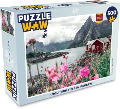 Puzzel Rood huis tussen bergen - Legpuzzel - Puzzel 500 stukjes