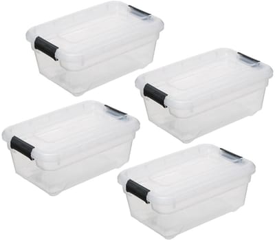 5Five opberg kist met deksel - 4x - Solutions Box - 4 liter - 29 x 19 x 12 cm - kunststof - transparant