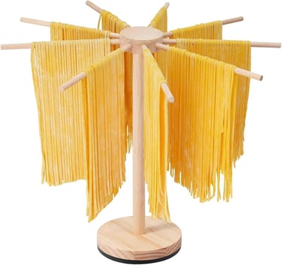 longziming - Pasta Droogrek - Houten Pasta Droger Met 9 Afneembare Armen - Pasta Droogrek Met Draaibare Basis Voor Italiaanse Pasta En Noedels
