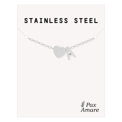 Letter A Armband Zilverkleurig - Stainless Steel - Initiaal & Hartje Hanger - Initialen Armband op Cadeau Kaartje - Pax Amare - 15,5cm + 5cm verstelbaar