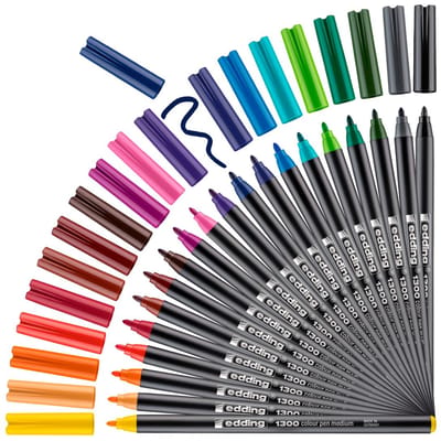 edding 1300/20 S tekenstift set - 20 stuks in verschillende kleuren - ronde punt 2mm - om te schrijven en schetsen, en voor lay-outwerk op gekleurd licht papier - schrijven op o.a. verjaardagskaarten, briefkaarten of notities
