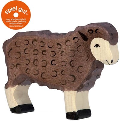 HOLZTIGER Boerderij - Schaap Staand Zwart - 10X2X8Cm - Houten Figuur - Handgemaakt
