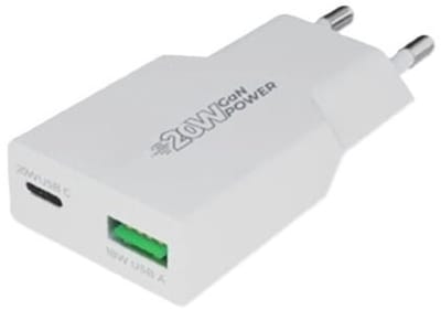 OneOne 20W snellader met 2 poorten. USB C en USB A. Platte GAN Quick Charge lader. PD PPS oplader adapter past op Universeel Microsoft, LG, Lenovo, HTC, Honor, Samsung Galaxy, Motorola Moto, Google Pixel, Xiaomi, Apple iPhone / iPad
