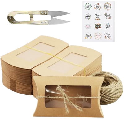 Dailygoods- Geschenkdozen 50PCS - Kussendozen met Deksel - Kraftpapier - Eenvoudige Montage - Jute Koord - Bruin - Voor Verjaardag/Jubileum - Cadeaudozen