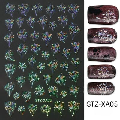 Autocollants pour Ongles Laser 3D Fleurs Colorées Glissières Adhésives Autocollants Nail Art Décorations Manucure