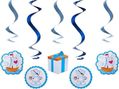 Geboorte jongen versiering - Swirls blauw beer - 5 stuks