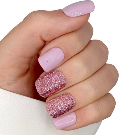 SD Press on Nails - B-3 - Plaknagels - Nagelset 20 Nagels - Nude roze met glitter - Gellak - Nagellak - Kort Recht- Nageltips - Nepnagels met Lijm - Kunstnagels - Nail Art - Handmade - Valse nagels - Accessoires - Korte Nagels -Square tips