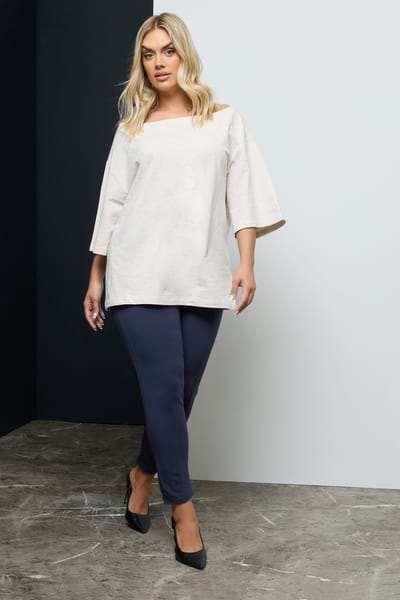 Yours Toelopende Broek Met Siernaden In Donkerblauwsize Short > 42