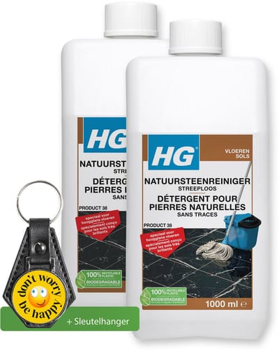HG natuursteen reiniger glansvloeren Voor streeploos schoonmaken - 2 Stuks - inclusief sleutelhanger