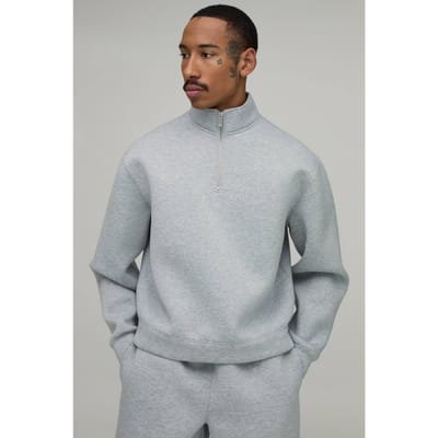 Oversized Boxy 1/4 Zip Funnel Neck Scuba Sweatshirt | Grey Marl | Size XS