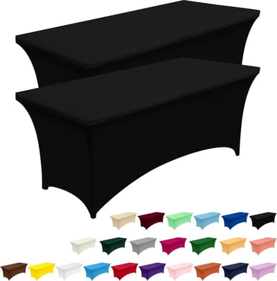 Zwart Spandex Tafelkleed 2 Pak - Strak Passend Wasbaar - Rechthoekige Patio Tafelhoes - Evenement Bruiloft Banket - 183Lx76Wx76H cm