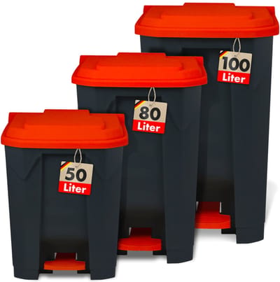 FLOORDIREKT Olaf Afvalemmer - Afvalemmer voor Keuken en Kantoor - Afvalscheidingssysteem - Pedaalemmer met Opstapmechanisme - Rood - 50 L