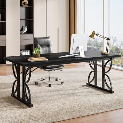 Tribesigns Bureau - Groot Computerbureau met stevig metalen frame - Bureau met stevig metalen frame voor Studeerkamer, Schrijftafel, Werkplek - 180 x 80 x 75 cm - zwart