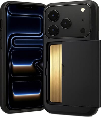 Hoesje met Pasjeshouder geschikt voor iPhone 17 Pro - Back Cover SlideCase Zwart