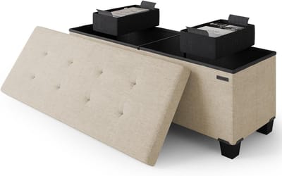 Ottomaanse opbergbank, 43 inch opbergbank voor slaapkamereinde van het bed, grote Ottomaanse voetsteun met opbergbakken, ivoor Ottomaanse met opbergruimte voor woonkamer, bank met opbergruimte max.