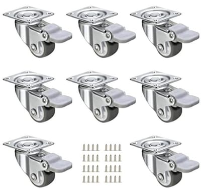 8 stuks 1 inch zwenkwielen met remmen - Laag profiel en zachte rubberen wielen voor lichte meubels