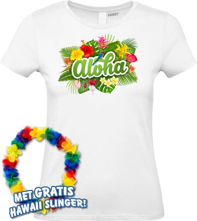 Dames t-shirt Aloha | Toppers in Concert 2024 | Club Tropicana | Hawaii Shirt | Ibiza Kleding | Wit Dames | maat XS