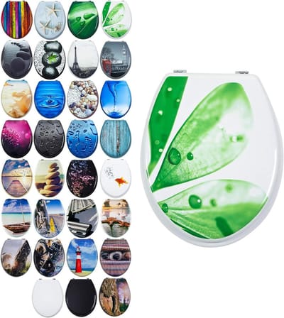 Toiletbril MDF - WC-deksel WC-zitting - Badkamer Opfrissen - Softclose Mechanisme - Universeel - Groen Blad Motief