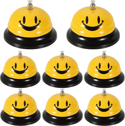 8x Servicebellen voor Balie - Glimlach Gezicht - Professionele Receptiebel & Tafelbel