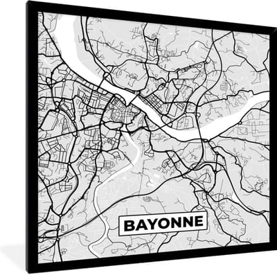 Fotolijst incl. Poster - Frankrijk - Bayonne - Stadskaart - Plattegrond - Kaart - 40x40 cm - Posterlijst