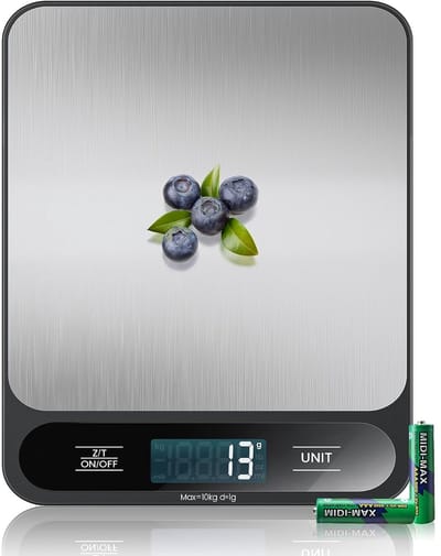 SnelShoppen - Digitale Keukenweegschalen 10 kg Roestvrij Staal - Hoge Precisie 1 g/0,1 oz - Tare-functie - Groot LCD-display - Voor Voedsel en Ingredi