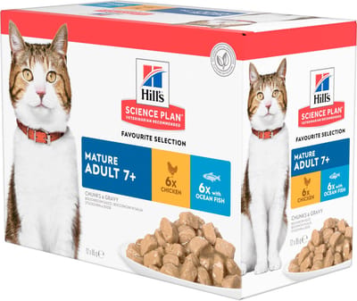 4x Hill's Science Plan Kattenvoer Mature Adult 7+ Multipack Favourite Selection 12 x 85 gr