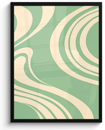 Poster in lijst - Fotolijst 50x70 cm - Posters - Golvende lijnen - Mintgroen - Dansende vormen - Posterlijst zwart - Decoratie - Wanddecoratie woonkamer - Muurdecoratie slaapkamer
