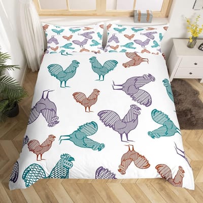 Hen Rooster Print Beddengoed Dekbedovertrek Set Schattige Kuiken Dekbedovertrek Set voor Kamerdecoratie Full King Size met 2 Kussenslopen 3 STUKS AU Single(140x210cm)