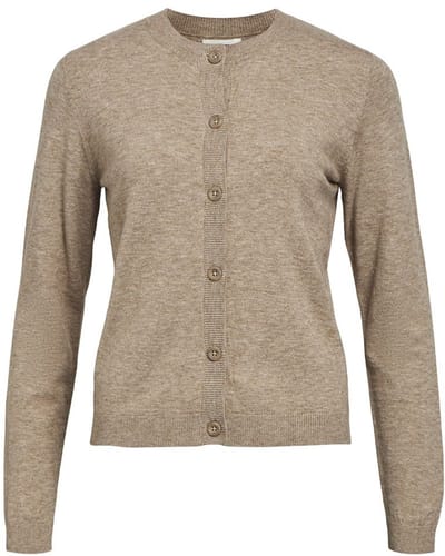 Object taupe dames vest   Ronde hals   Regular fit   Gemeleerd patroon   Knoopsluiting   Duurzaam   Lange mouw Taupe L