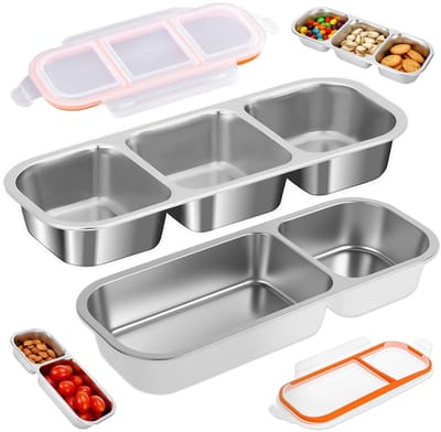 Dailygoods - 2-delige snackbox met compartimenten roestvrij staal, lekvrije snackbox voor kinderen, vaatwasmachinebestendige maaltijdbereidingsbox, bentobox groot, lunchbox voor school, werk, kamperen