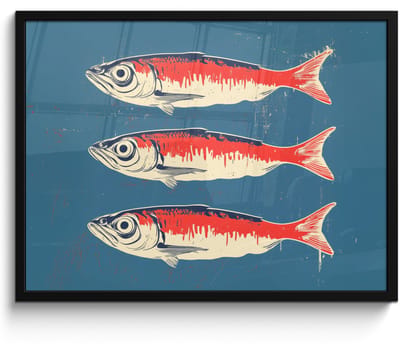 Poster in lijst - Fotolijst 80x60 cm - Posters - Vissen - Rood - Blauw - Posterlijst zwart - Decoratie - Wanddecoratie woonkamer - Muurdecoratie slaapkamer