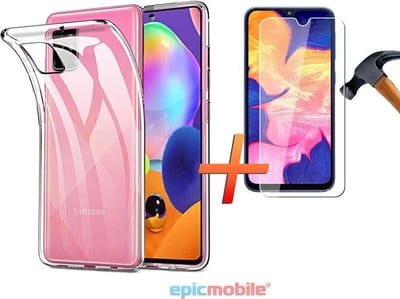 Hoesje geschikt voor Samsung Galaxy A31 Hoesje Transparant Siliconen Case - Back Cover met 1X Screenptorector Tempered Glass - Epicmobile