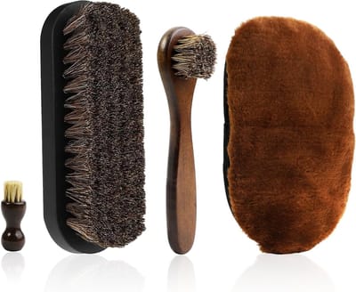 Hoge kwaliteit set van 4 paardenhaar borstels voor glad leer, nubuck leer en schoenen, ideaal voor het onderhouden van laarzen en autostoelen