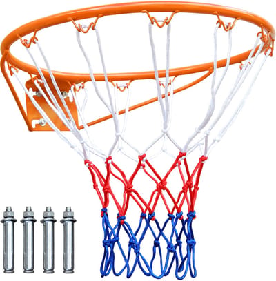 Basketbalring 46 cm - Wandmontage Heavy Duty - Flex Ring met Net Indoor Outdoor - Staal - Oranje