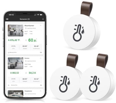 GELLDG Buitenthermometer - 3 Stuks - Digitale Hygrometer met APP en Datenspeicher - Meetbereik -20 tot 65℃ en 0-100% RV - ±0.5℃ Nauwkeurigheid - Bluetooth 5.0 - Geschikt voor Huis Kantoor Gewächshaus Weinkelder - 38x38x16mm Batterijgevoed
