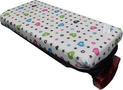 HOOODIE Cushie - Fietskussen Bagagedrager - Hartje - Wit met print - Kussentje fietsstoeltje