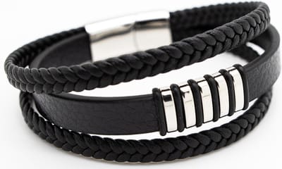 Sorprese armband - Retro 1 - armband heren - leer - zwart - 21 cm - zilverkleurige sluiting - cadeau - Model Q